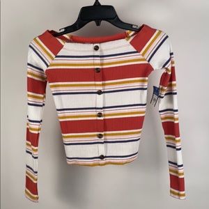 NWT ribbed button up striped top long sleeve